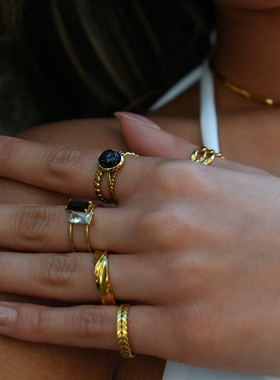 HACKNEY NINE英国伦敦轻奢饰品欧美复古宫廷黑松石18K镀金戒指