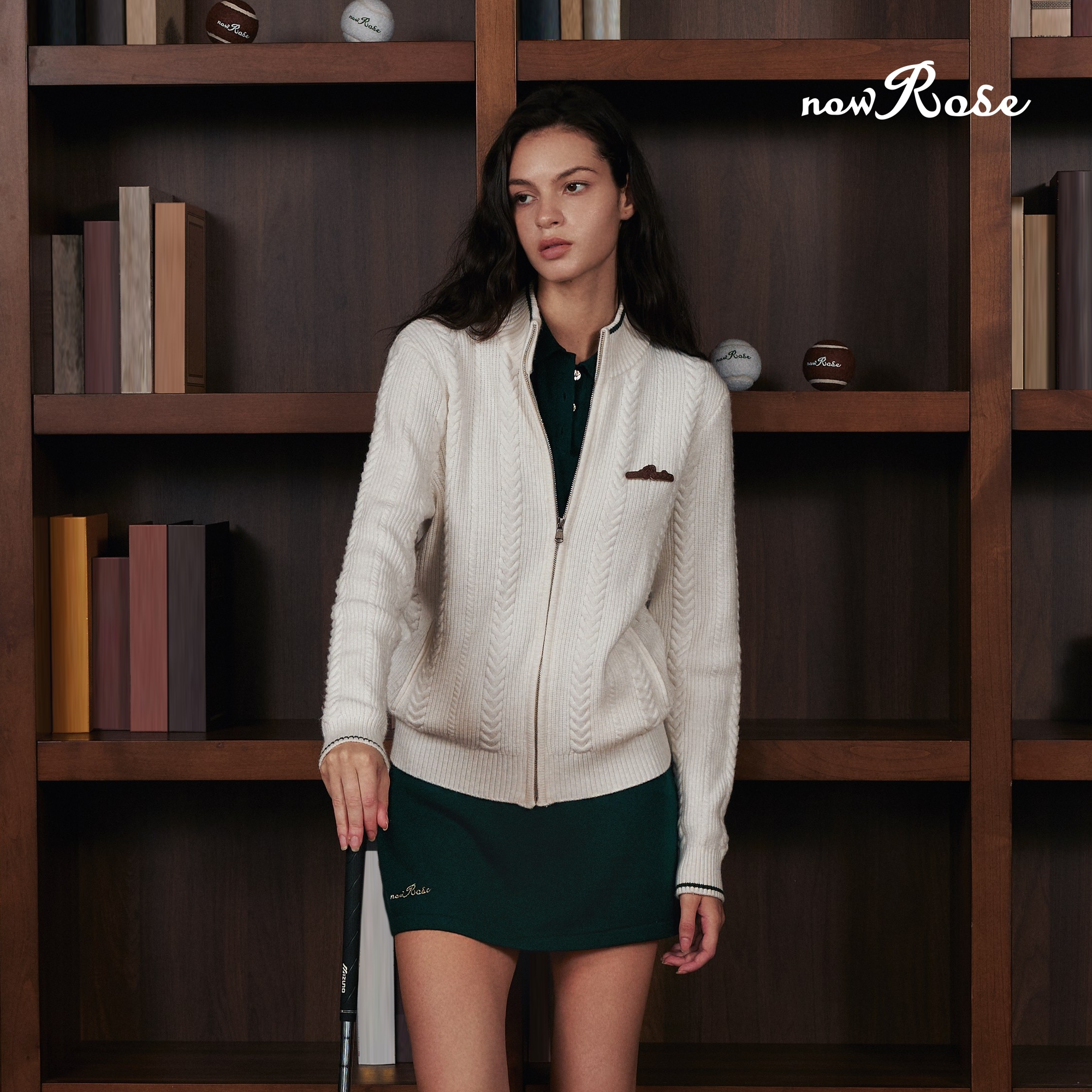 NowRose官方复古针织开衫女休闲外套老钱上衣网球风撞色短款毛衣 - 图0