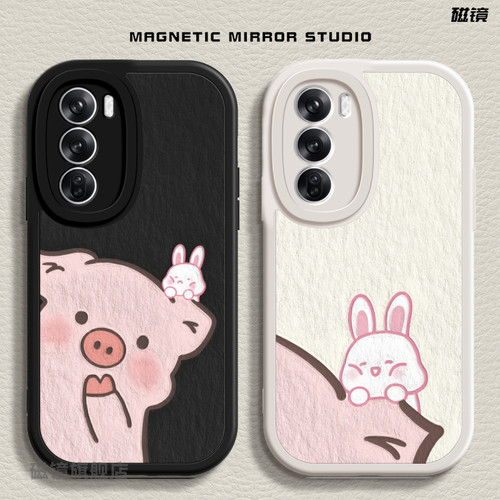 适用OPPOk12手机壳一1加13新款reno13pro小猪兔子findx8液态真我硅胶GT7/6情侣ACE5软K10男A1女a57/a32保护套 - 图0