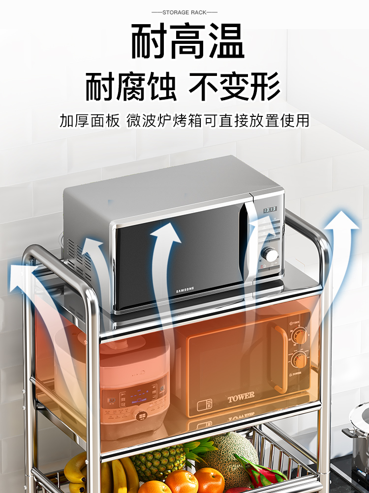 不锈钢厨房菜篮子置物架多层落地可移动放水果蔬菜多功能家用推车 - 图2