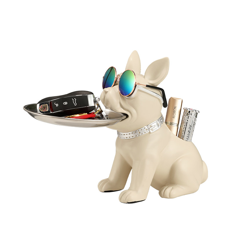 创意笔筒法斗犬玄关钥匙收纳狗摆件客厅电视柜乔迁托盘装饰品礼物,淘宝优惠券,粉丝福利购,淘宝优惠卷