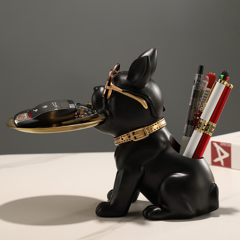 创意笔筒法斗犬玄关钥匙收纳狗摆件客厅电视柜乔迁托盘装饰品礼物,淘宝优惠券,粉丝福利购,淘宝优惠卷