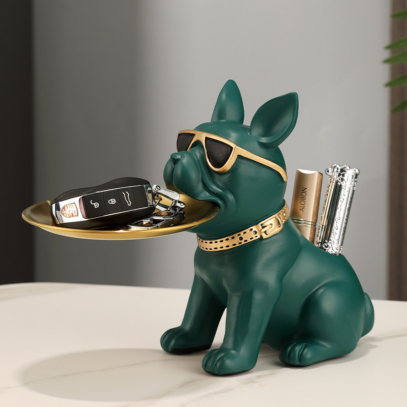 创意笔筒法斗犬玄关钥匙收纳狗摆件客厅电视柜乔迁托盘装饰品礼物,淘宝优惠券,粉丝福利购,淘宝优惠卷