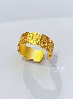 古法錾刻扎基拉姆戒指女开口指环女财神戒指