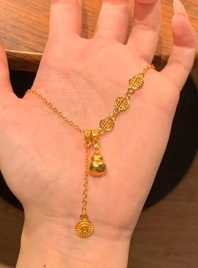 新中式国潮风古法鎏金圆满福禄流苏葫芦项链女时尚百搭高级感