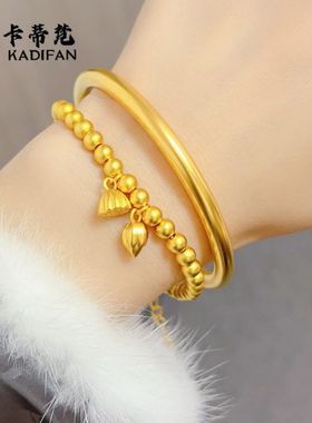 金店同款沙金手镯古法传承手镯不掉色两世欢沙金手链女生高级感