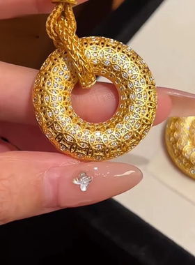 钻编绳金店纹古钱链同款扣如意中式点吊平安花丝沙金毛衣新坠