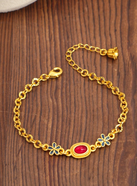 2024古法沙金手链不掉色宫阙花朵闺蜜复古女手链小众气质饰品