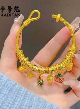 久不掉色沙金珐琅吞金兽招财纳福盘缠手镯女新中式国潮风盘缠手镯