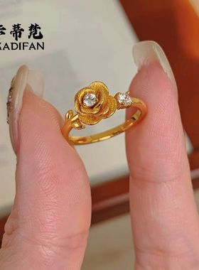 小红书爆款沙金点钻拉丝玫瑰花戒指女轻奢高级感小王子玫瑰花指环