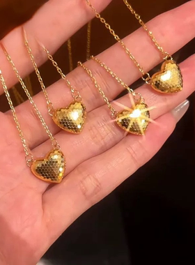 立体爱心同款爆闪镜面女时尚精致简约金店高级心形吊坠项链工艺5G