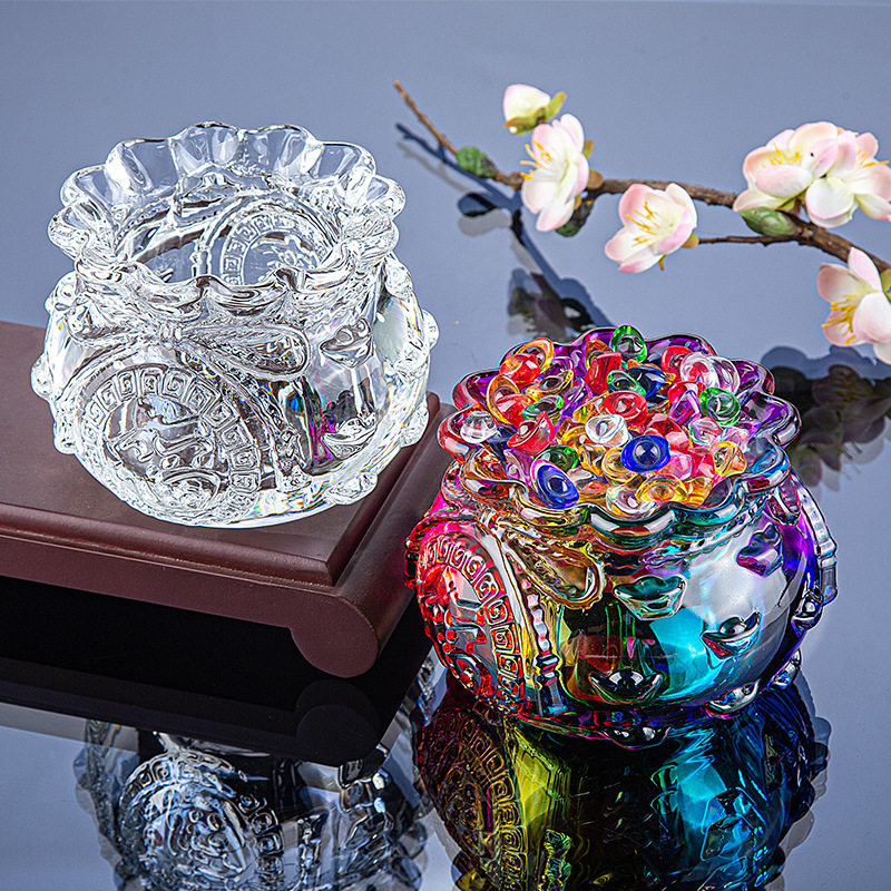 白水晶黄水晶聚宝盆摆件琉璃元宝金黄色家居桌面正财开财库开业,淘宝优惠券,粉丝福利购,淘宝优惠卷