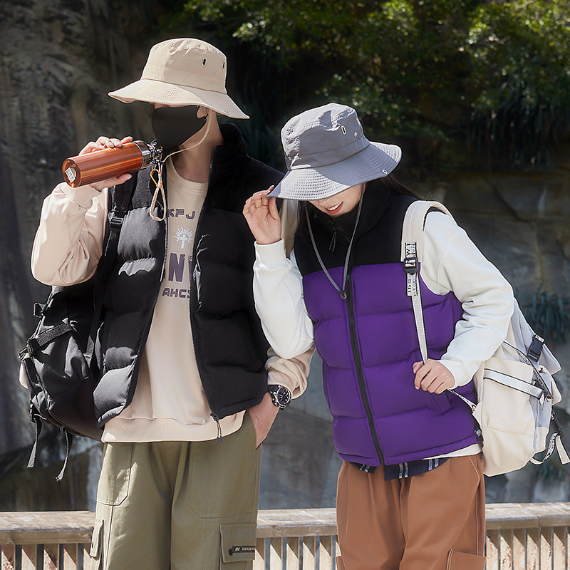 啄木鸟棉马甲男女款冬季拼色立领加厚保暖背心潮流外套棉服情侣装