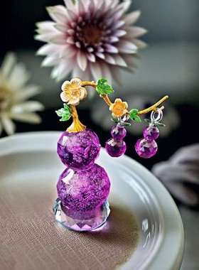 紫色水晶玻璃葫芦电视柜摆件轻奢创意卧室客厅氛围感摆件