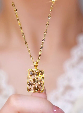 轻奢时尚咖色方形新款项链锁骨链