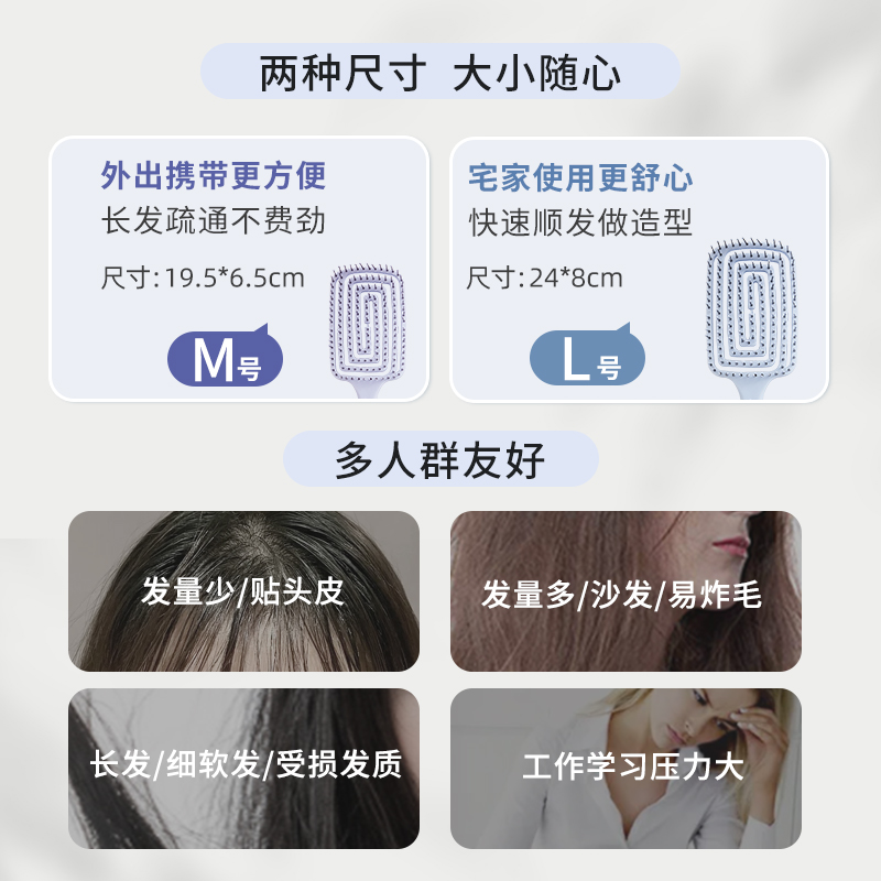 LOLOLA萝萝拉梳子湿发回形按摩头发蓬松镂空干湿两用不卡发弹力梳-图3