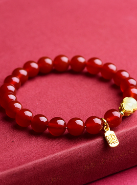 珍灵石天然水晶红玛瑙手链女玉葫芦本命年转运珠福禄福牌手串礼物