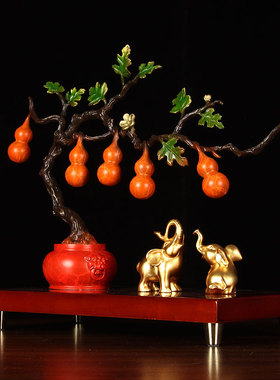 五福临门全铜葫芦摆件吉祥小象家居客厅书架装饰纯铜乔迁新居礼品