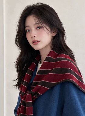 2026新款韩系条纹披肩女外