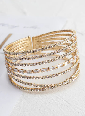 Trendy multi-layer rhinestone zircon bracelet with elastic