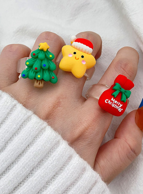 Christmas cartoon cute bell elderly resin ring new niche fr