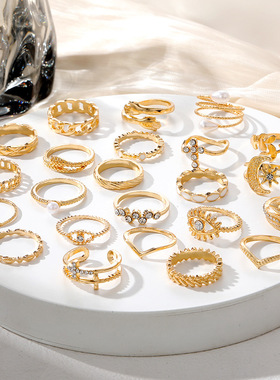 Diamond studded eyes, cross, leaf ring, multi joint 23 piec