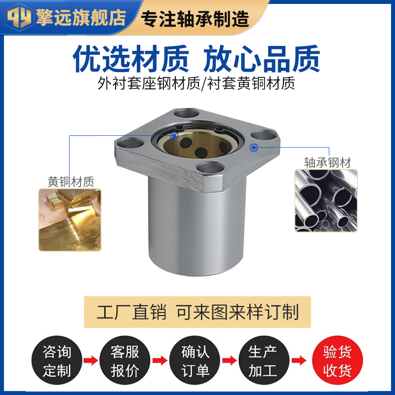 LMK6-60外钢内铜方法兰直线轴承自润滑轴承加长石墨铜套耐磨 - 图1