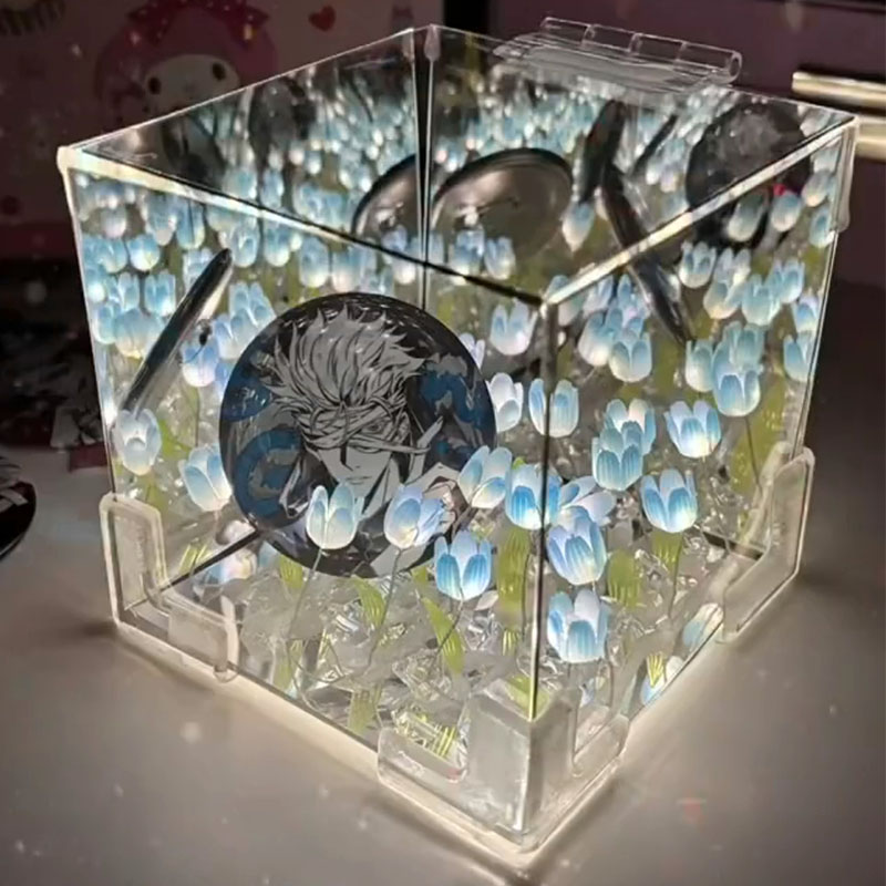 酒瓶郁金香花海小夜灯手工自制diy材料二次元展示盒魔方立体镜子