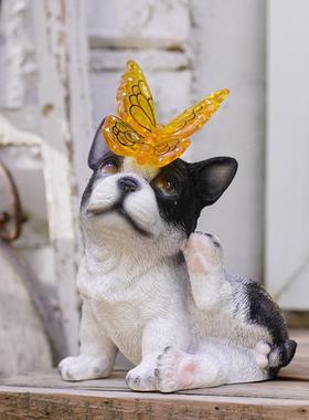 亚马逊新款创意XY610太能法斗狗犬小摆件庭院装微景观花阳园摆饰