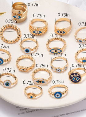 欧美时尚镀金油画恶魔之眼戒指名媛街拍时尚开口饰品女The ring