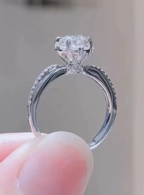 S925银莫桑钻戒经典六爪结婚订婚