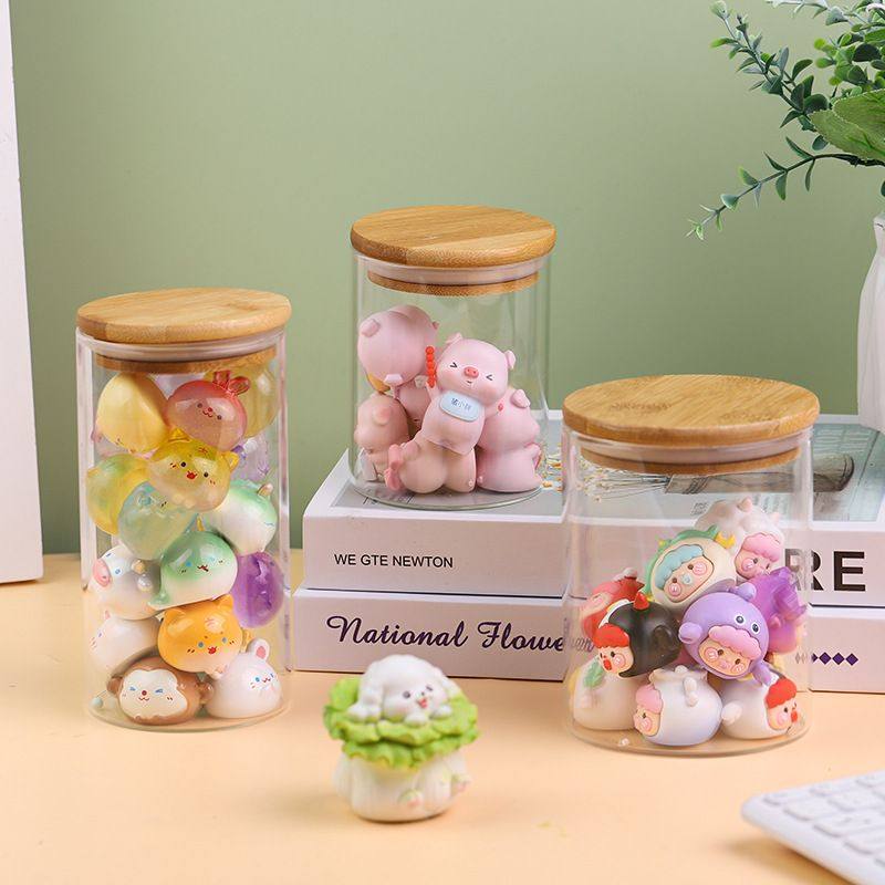 萌粒珠摆件收纳罐罐玻璃萌粒罐子透明茶罐收纳公仔盲盒手办储物瓶,淘宝优惠券,粉丝福利购,淘宝优惠卷