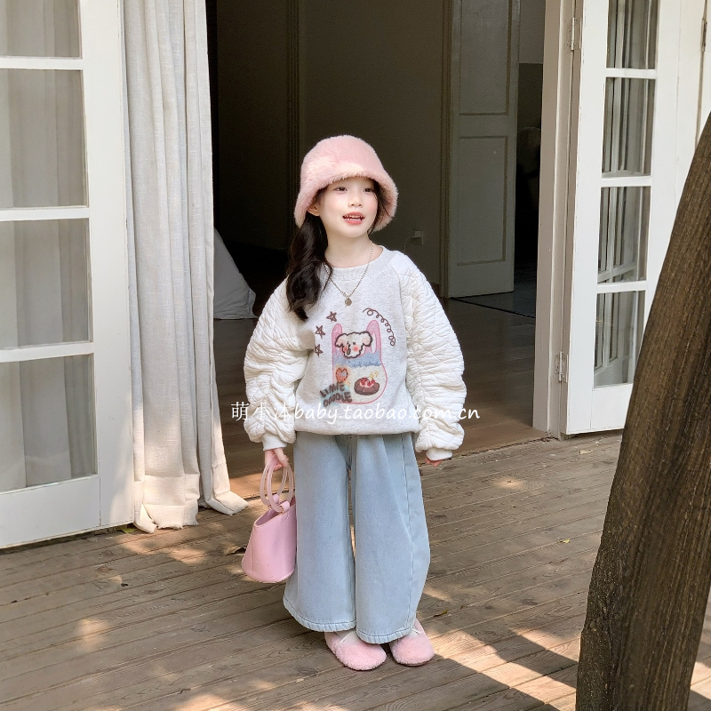 儿童洋气厚款卫衣2025新款韩版女童冬季加绒拼色袖套头卡通上衣潮,淘宝优惠券,粉丝福利购,淘宝优惠卷