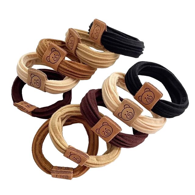 Cute bear head rope high elastic rubber band women tie hair rope thickened thick hair loop high ponytail meatball headdress