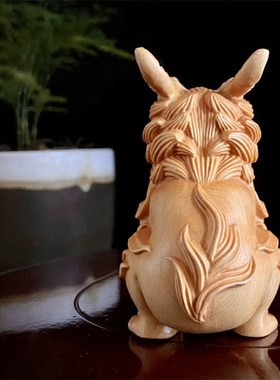 太行崖柏实木雕刻四大神兽麒麟