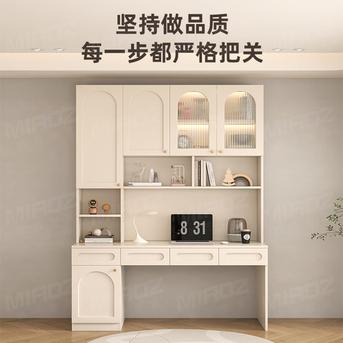双人书桌书架一体桌组合实木家用轻奢办公桌学生写字桌台式电脑桌 - 图2