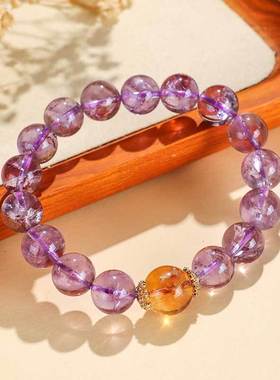 9/10mm紫阿塞黄塔水晶串珠手链女小众感紫烟花超七手串手饰