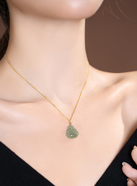 【佛公】s925 银项链女夏天ins风和田玉项坠盒子链冷淡风饰品