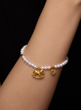 Manreya玛芮雅马上有钱淡水珍珠手串女转运珠马年手链小马吊坠