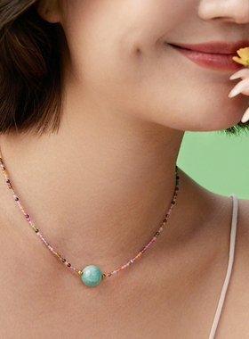 Manreya绮梦天河石项链女碧玺彩色锁骨链高级感多巴胺天然石串珠