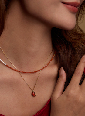 Manreya玛芮雅项链红豆迎春南红淡水珍珠项链百搭款细项链女款