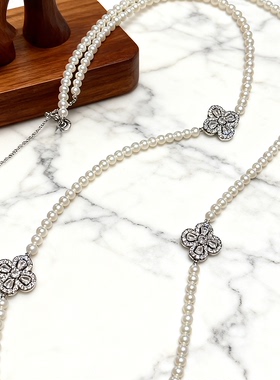 Manreya玛芮雅项链柔珠四叶珍珠项链毛衣链女款叠戴四叶草长款