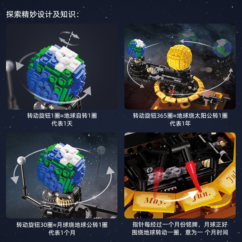 cada咔搭积木太阳系行星仪地球模型益智拼装教育儿童玩具男孩礼物 - 图0