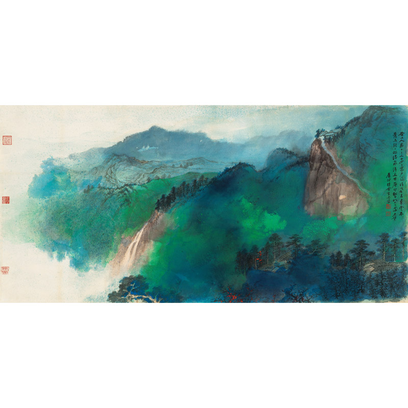 新品 张大千 谷口人家  泼墨泼彩国画山水画高清数字微喷装饰画 - 图3