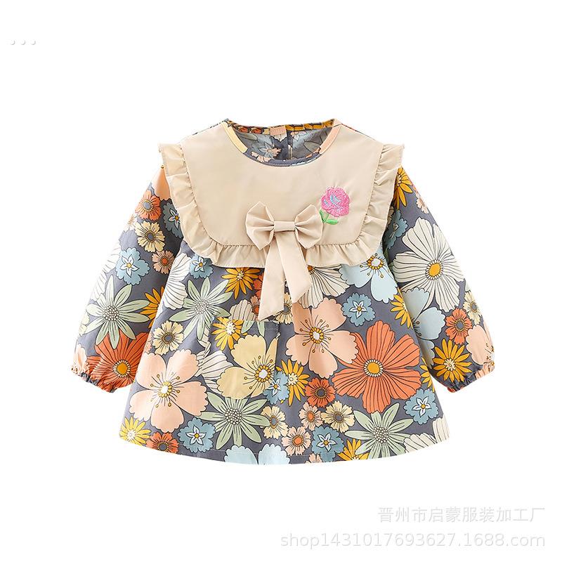 Children's smock spring and autumn pure cotton waterproof anti-dirty reversible eating bib baby girl fashionable outer wear thin princess skirt