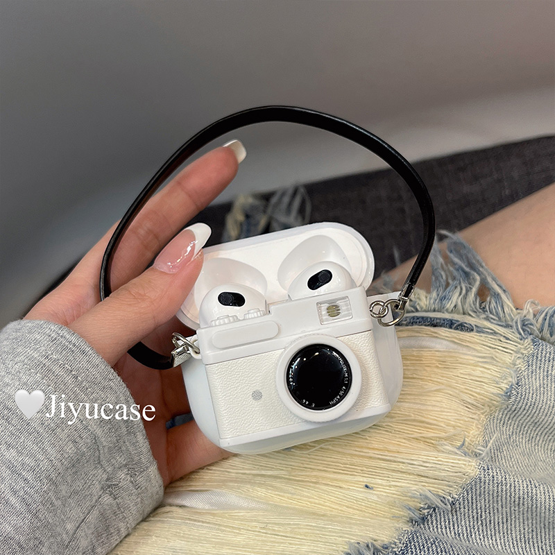 己予 日韩皮纹闪光照相机适用AirPods保护套Pro保护壳AirPods3耳机套创意新款二三代苹果蓝牙无线耳机盒子女