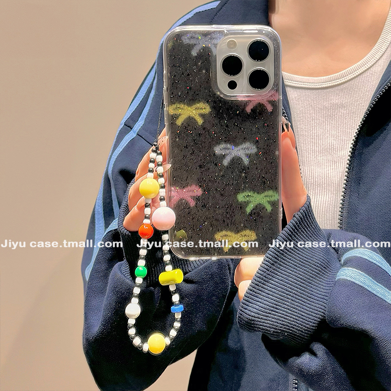 韩系ins闪粉彩色蝴蝶结适用苹果16promax手机壳iPhone15蛇年新款14pro带链条13少女16pro超火15pro小众12全包