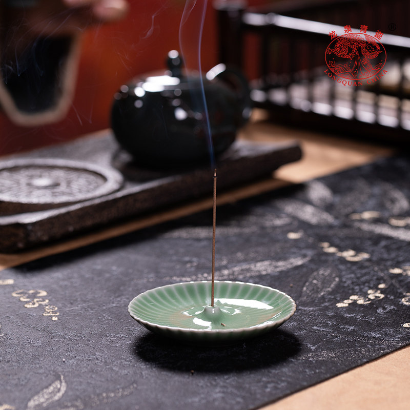 龙泉青瓷线香香插香座创意家用室内陶瓷插香盘立香熏香座茶道配件,淘宝优惠券,粉丝福利购,淘宝优惠卷