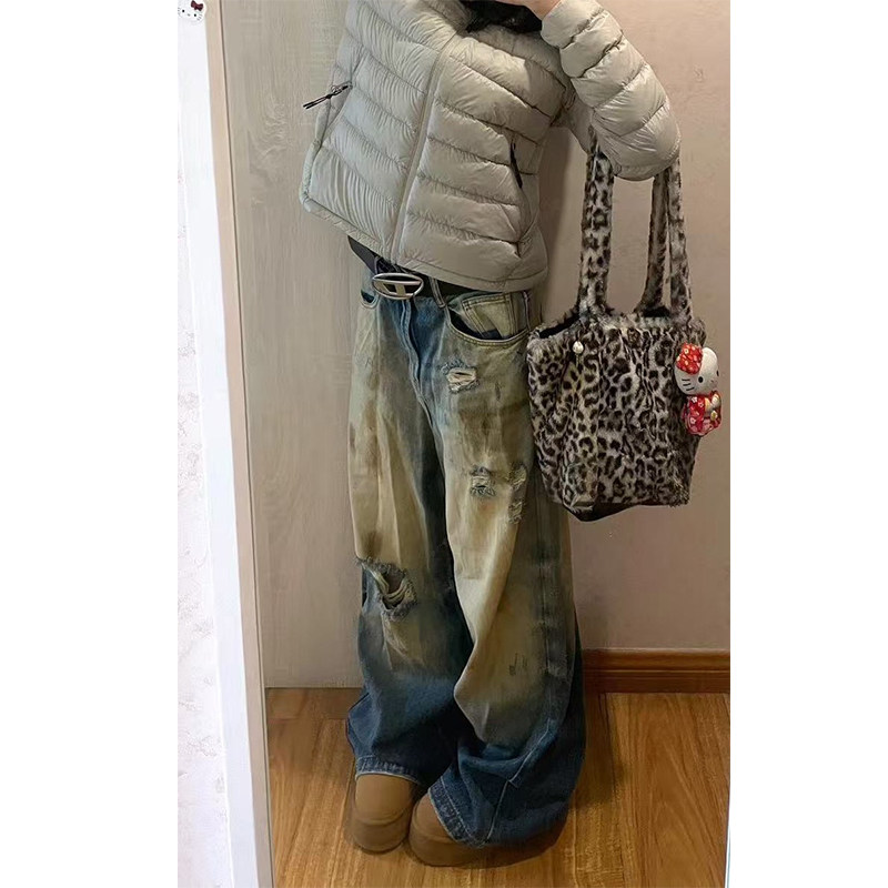 美式复古扎染做旧破洞牛仔裤女2025早秋新款设计感时尚流行弯刀裤,淘宝优惠券,粉丝福利购,淘宝优惠卷