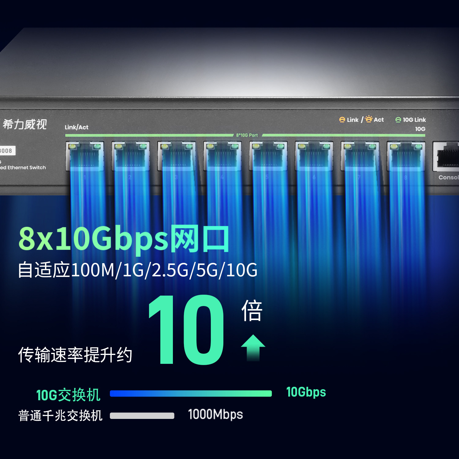 希力威视万兆交换机管理型5口8口电口网管交换器POE全10G交换器兼容千兆1G 2.5G 5G高速分流器网络家用企业
